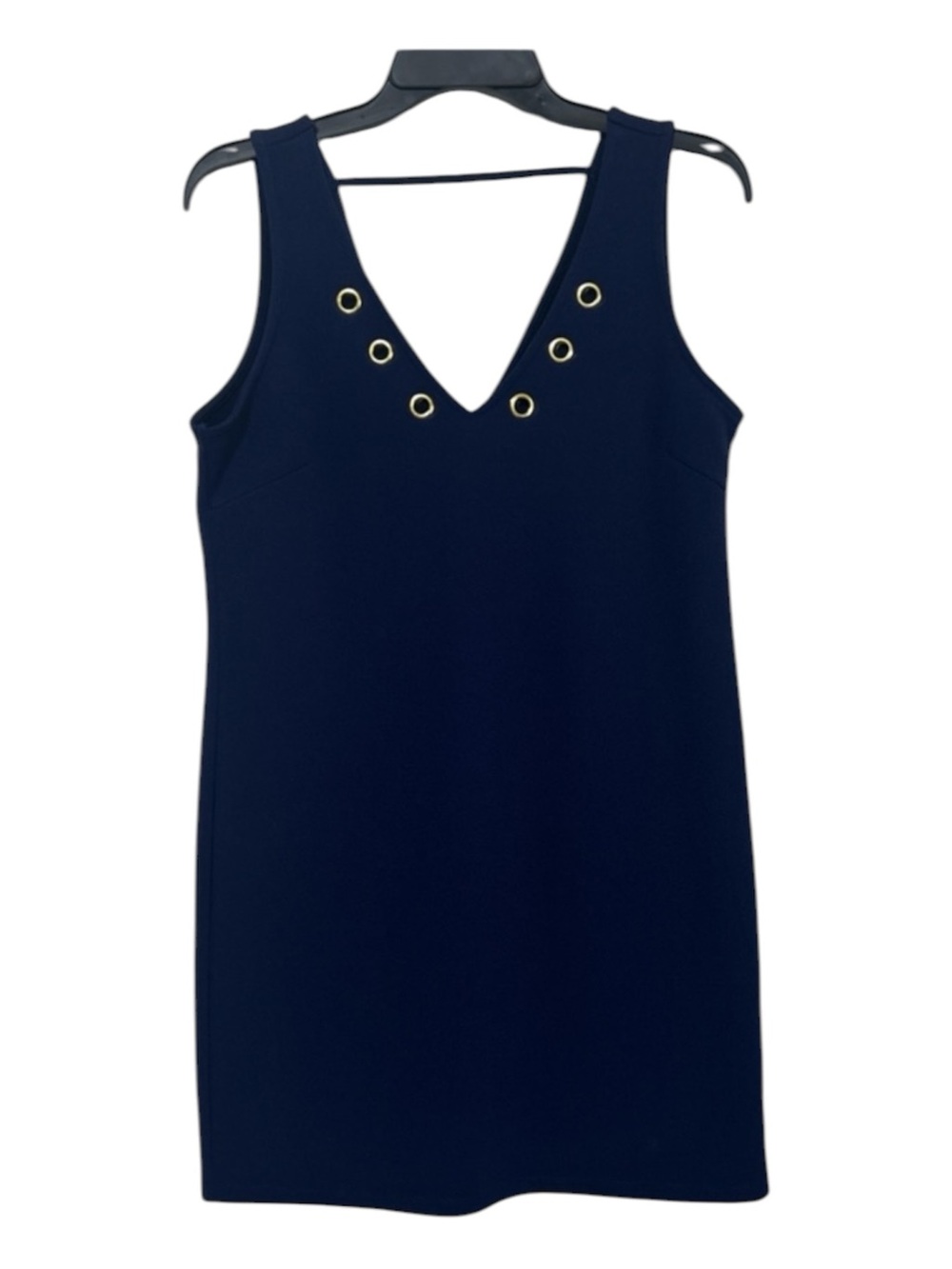 Almost Famous Gold Grommet Deep V-Neck Mini Dress